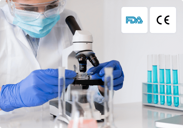 foto van lobarant achter een microscoop met CE en FDA markering